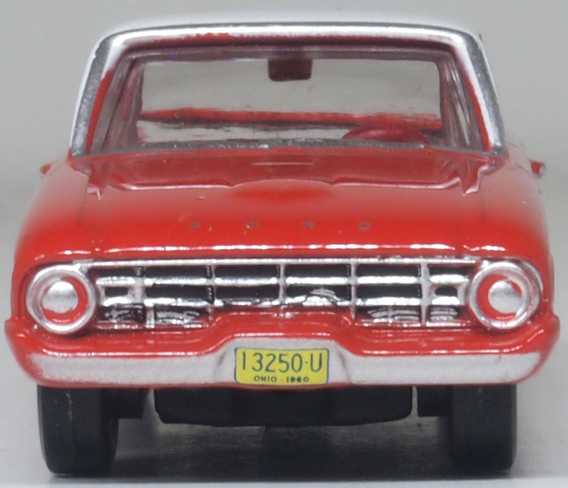 Oxford Diecast 87FA60001 1960 Ford Falcon Ranchero Monte Carlo Red/Corinthian White - 1:87 Scale
