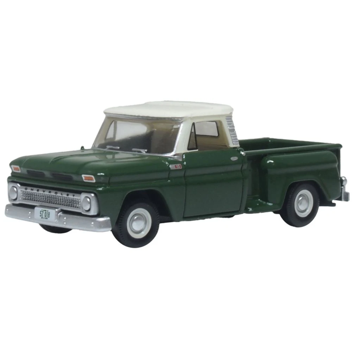 Oxford Diecast 87CP65008 1965 Chevrolet Stepside Pickup Dark Green/Ivory - 1:87 Scale