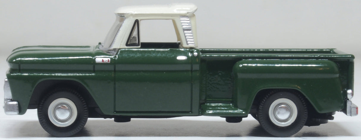 Oxford Diecast 87CP65008 1965 Chevrolet Stepside Pickup Dark Green/Ivory - 1:87 Scale
