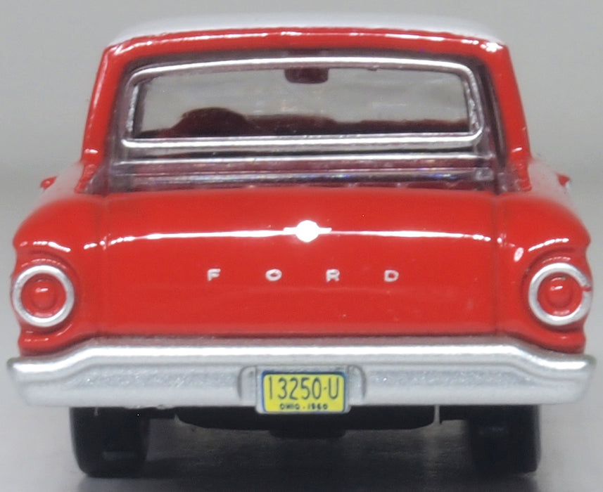 Oxford Diecast 87FA60001 1960 Ford Falcon Ranchero Monte Carlo Red/Corinthian White - 1:87 Scale