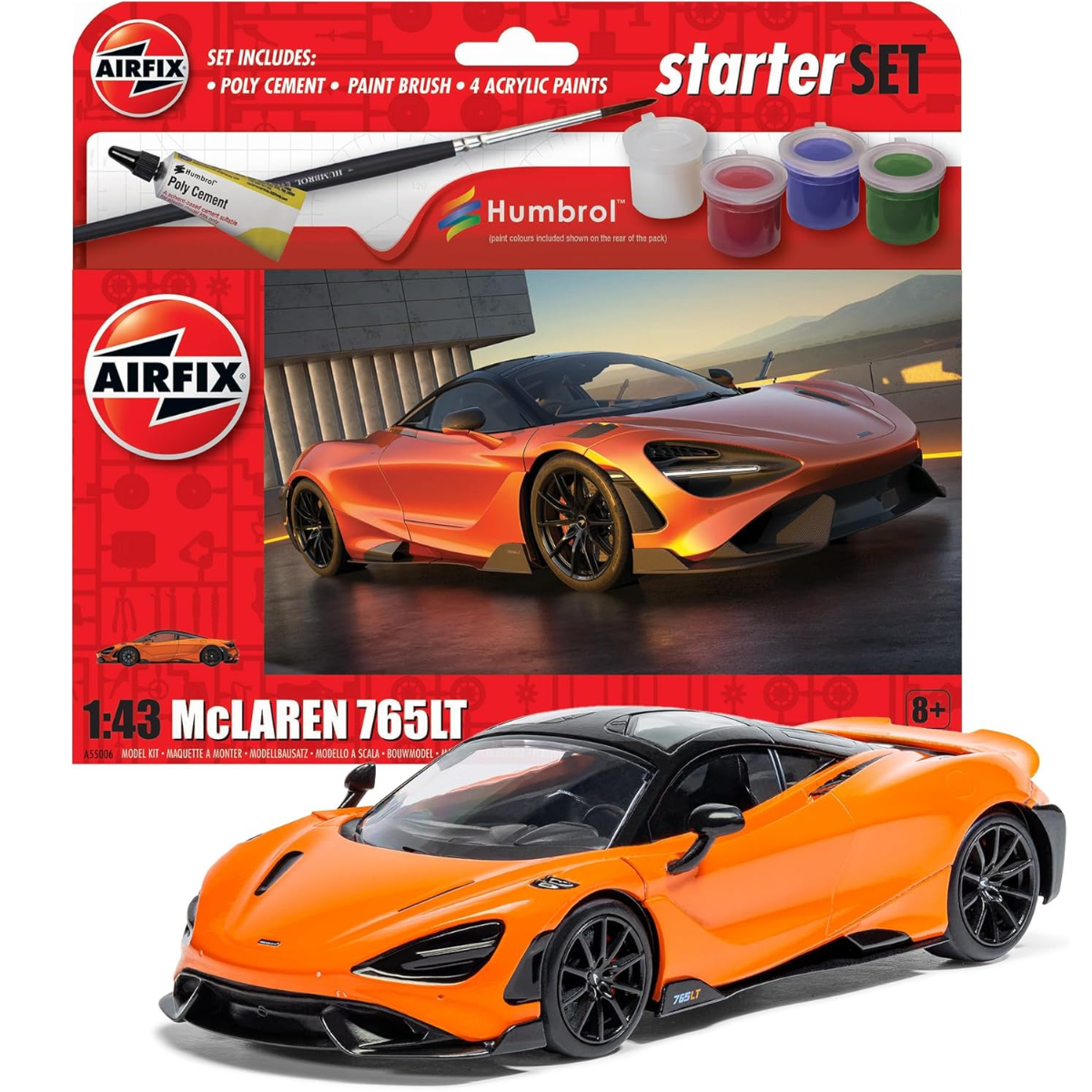 Airfix A55006 Starter Set McLaren 765LT Plastic Kit - 1:43 Scale