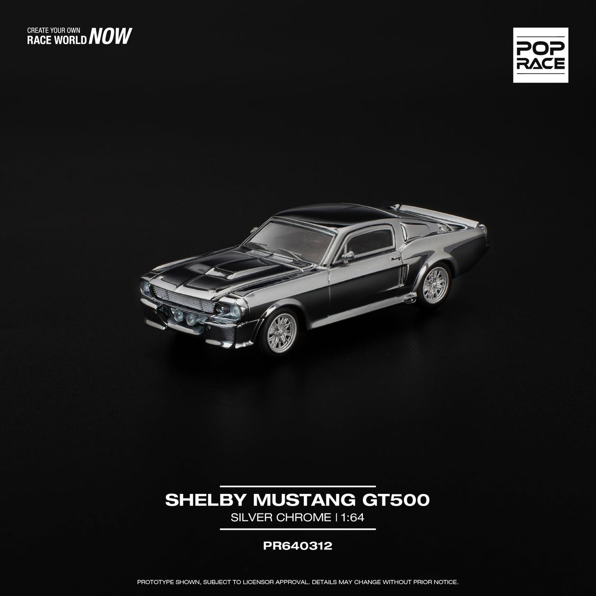 Pop Race Shelby Mustang GT500 Chrome - 1:64 Scale