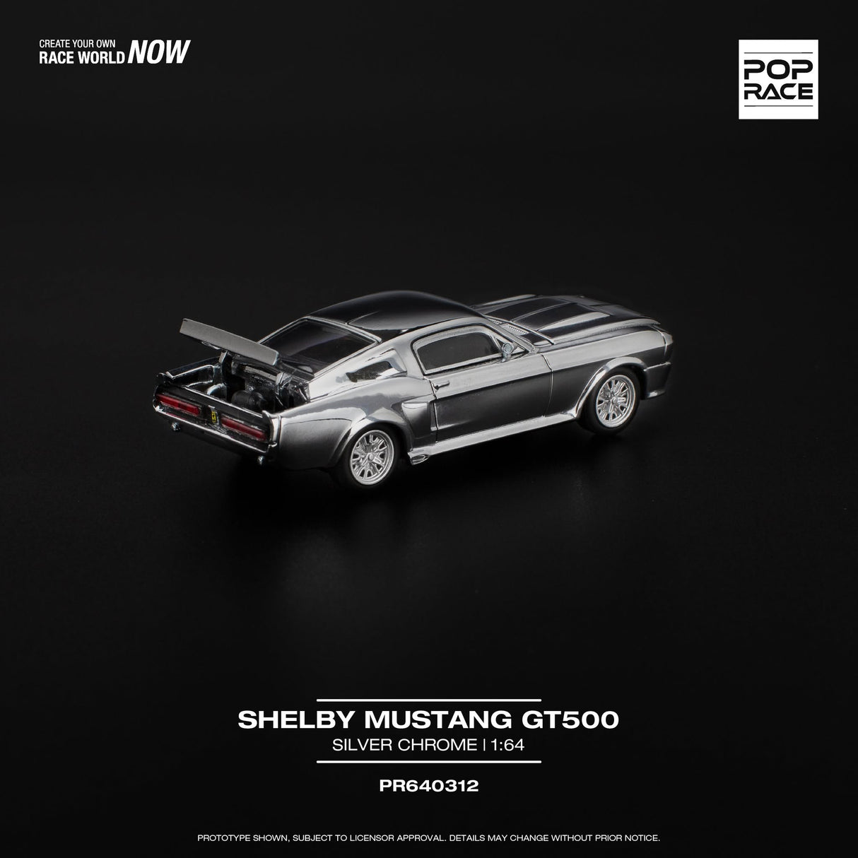 Pop Race Shelby Mustang GT500 Chrome - 1:64 Scale