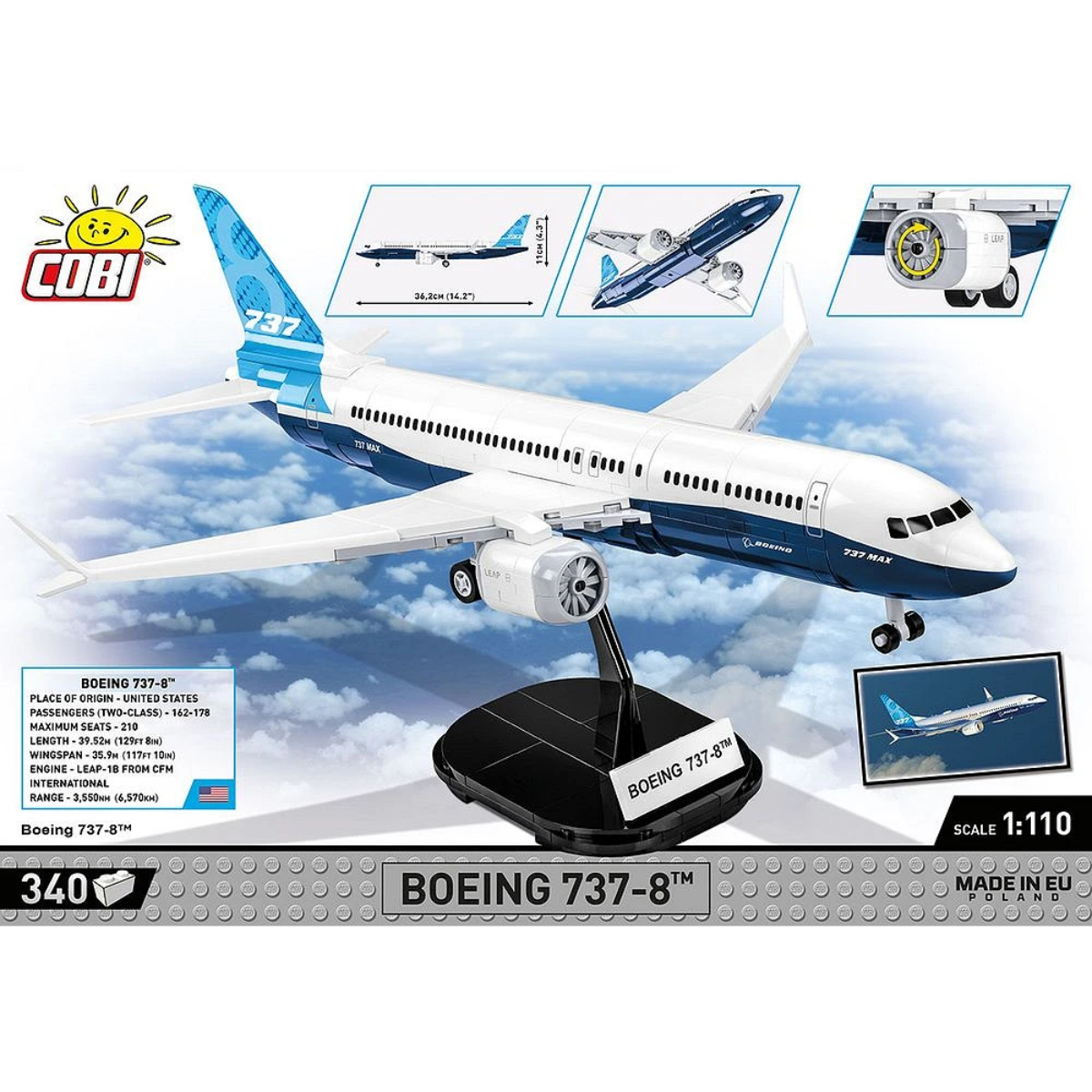 COBI Bricks Boeing 737-8 Building Toy Set - 1:110 Scale