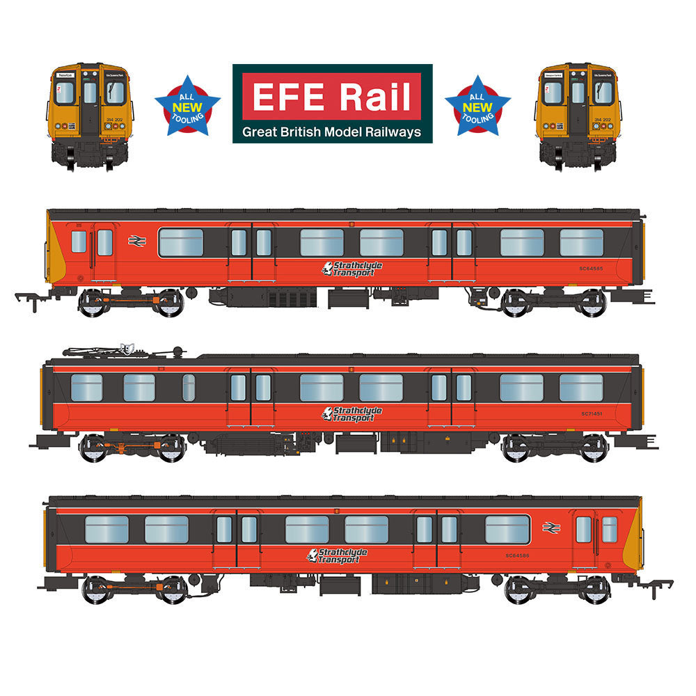PRE-ORDER: EFE Rail Class 314 3-Car EMU 314202 BR Strathclyde PTE Orange & Black - OO Gauge
