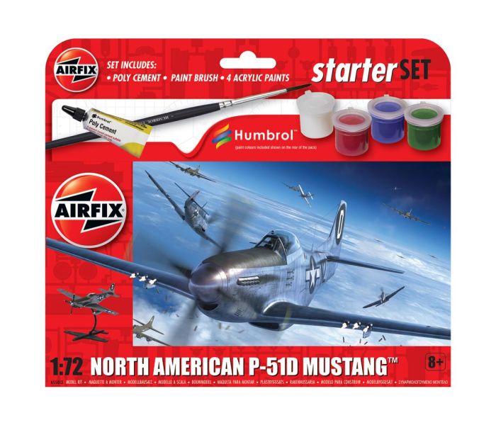 Airfix A55013 Starter Set - North American P-51D Mustang 1:72 Scale Plastic Kit - Phillips Hobbies