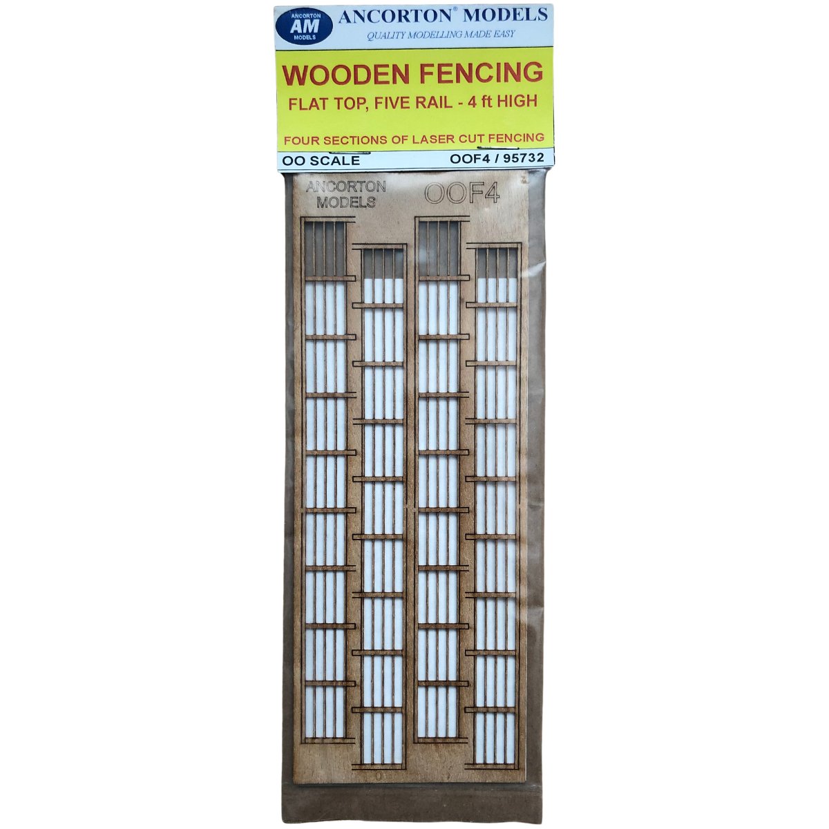 Ancorton Models OOF4 Wooden Fencing, Flat Top, Five Rail (OO Gauge) - Phillips Hobbies