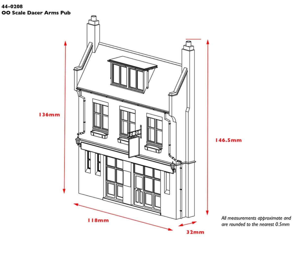 Bachmann 44 - 0208 Scenecraft Low Relief Dacre Arms Pub - OO Gauge - Phillips Hobbies