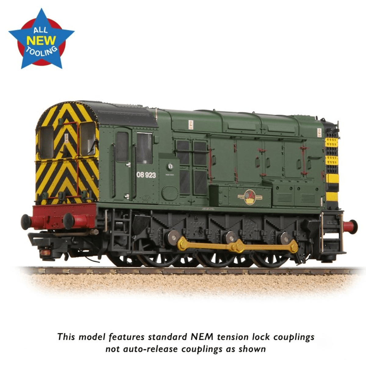 Bachmann Class 08 08923 BR Green (Wasp Stripes) Weathered - OO Gauge - Phillips Hobbies