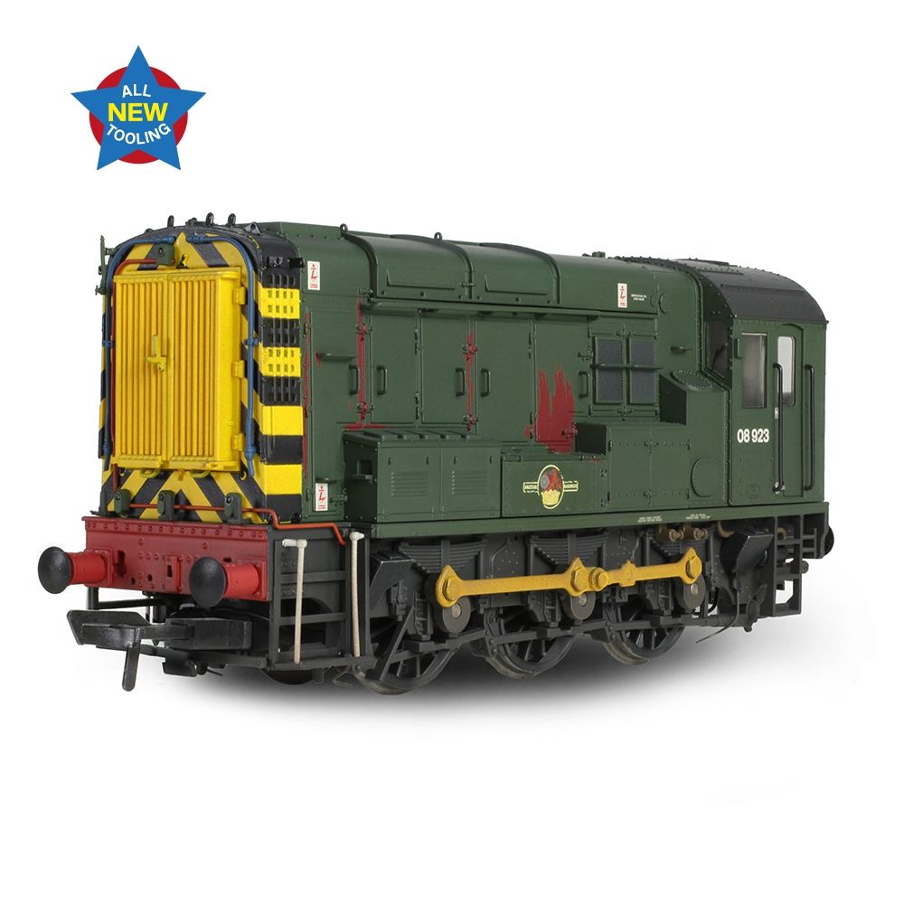 Bachmann Class 08 08923 BR Green (Wasp Stripes) Weathered - OO Gauge - Phillips Hobbies