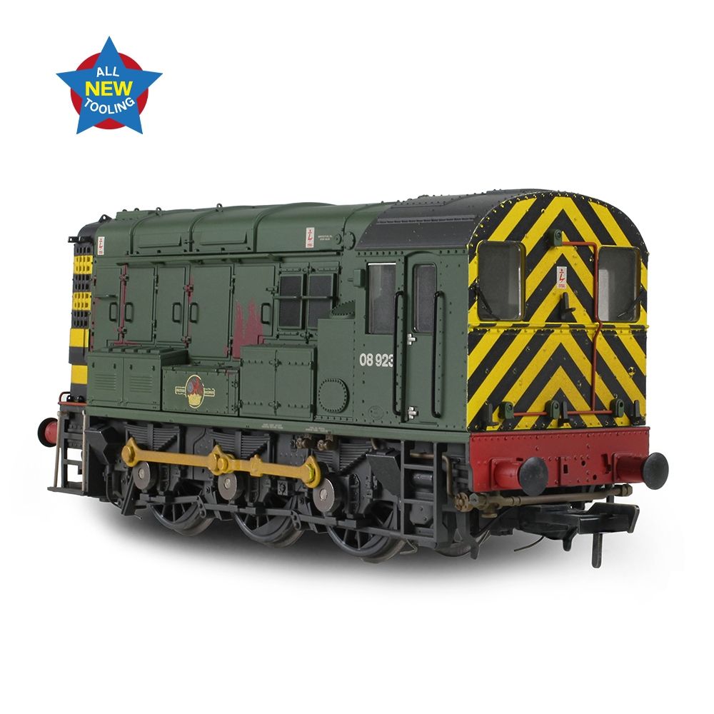 Bachmann Class 08 08923 BR Green (Wasp Stripes) Weathered - OO Gauge - Phillips Hobbies
