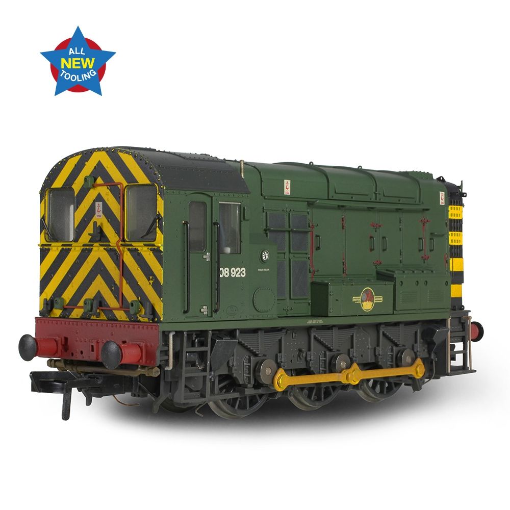 Bachmann Class 08 08923 BR Green (Wasp Stripes) Weathered - OO Gauge - Phillips Hobbies
