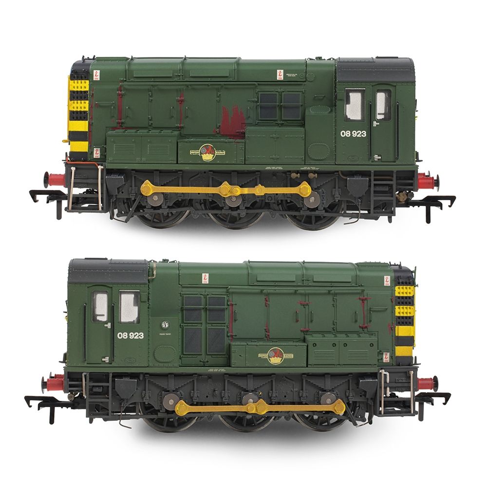 Bachmann Class 08 08923 BR Green (Wasp Stripes) Weathered - OO Gauge - Phillips Hobbies