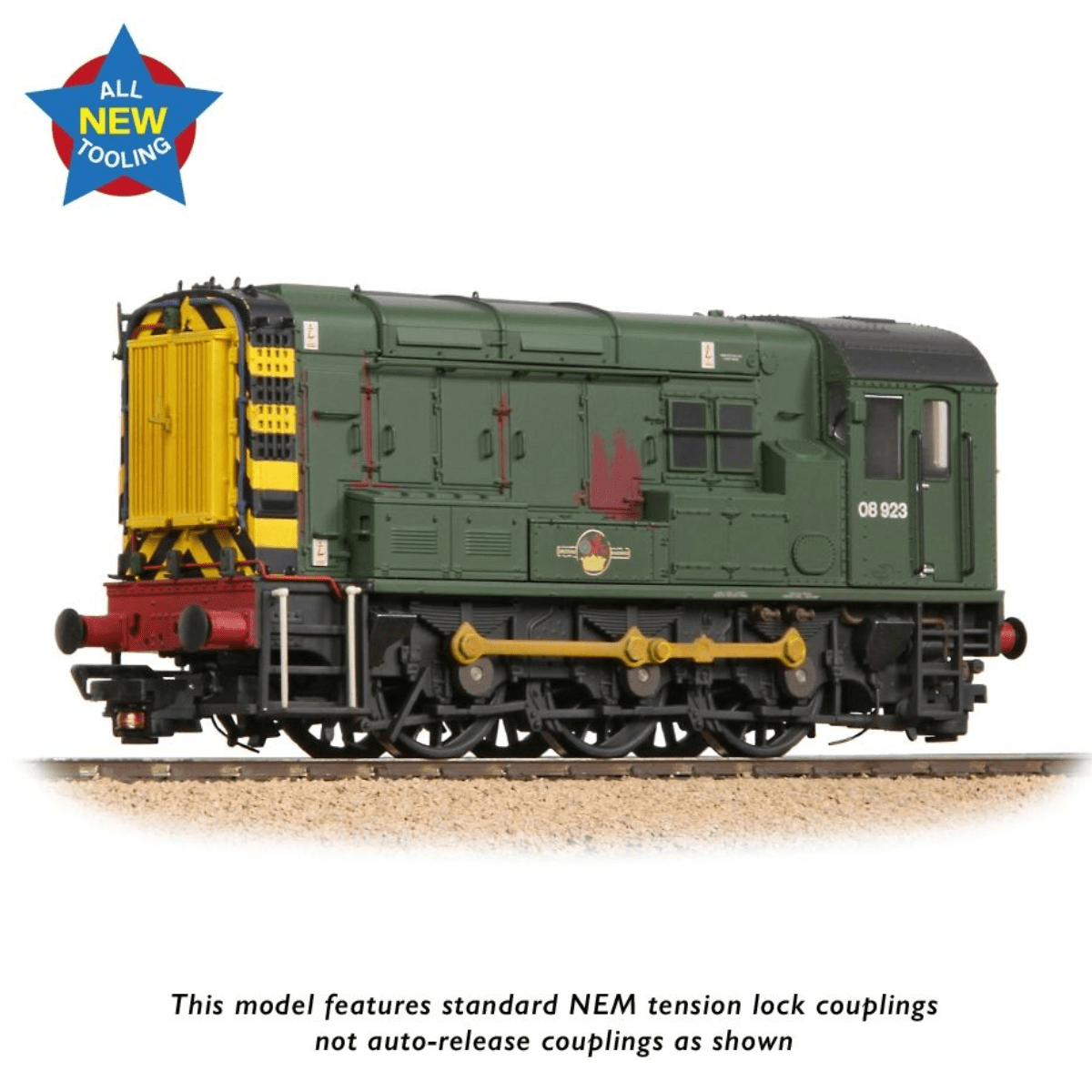 Bachmann Class 08 08923 BR Green (Wasp Stripes) Weathered - OO Gauge - Phillips Hobbies