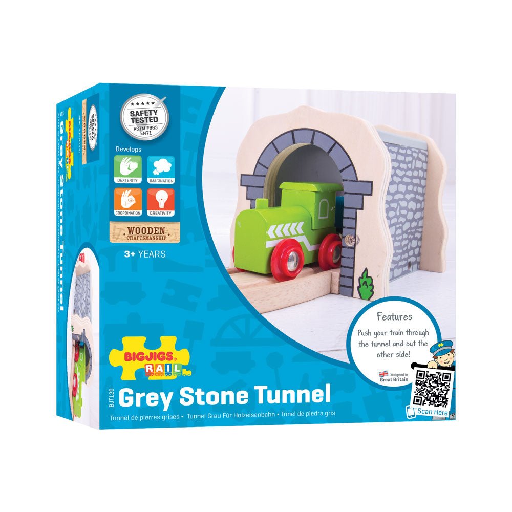 Bigjigs Grey Stone Tunnel - Wooden Train Set Accessory - Phillips Hobbies