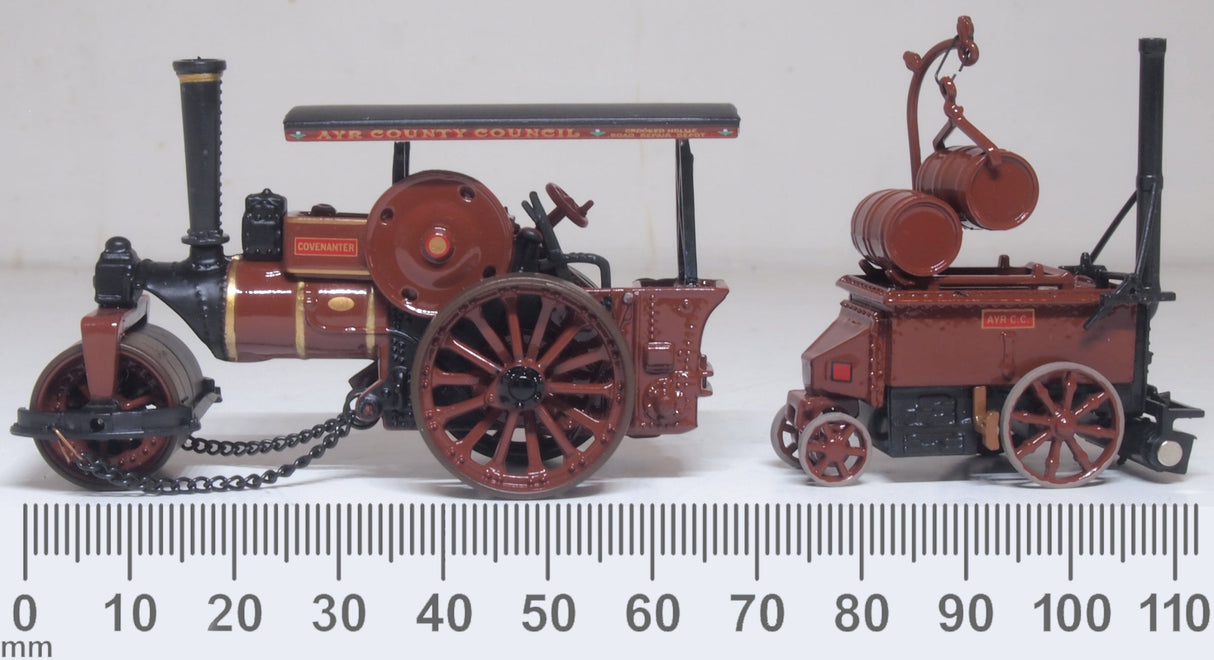 Oxford Diecast 76FSR007 Fowler Steam Roller & Coleman Flapper Covenanter/Ayr County Council - 1:76 Scale