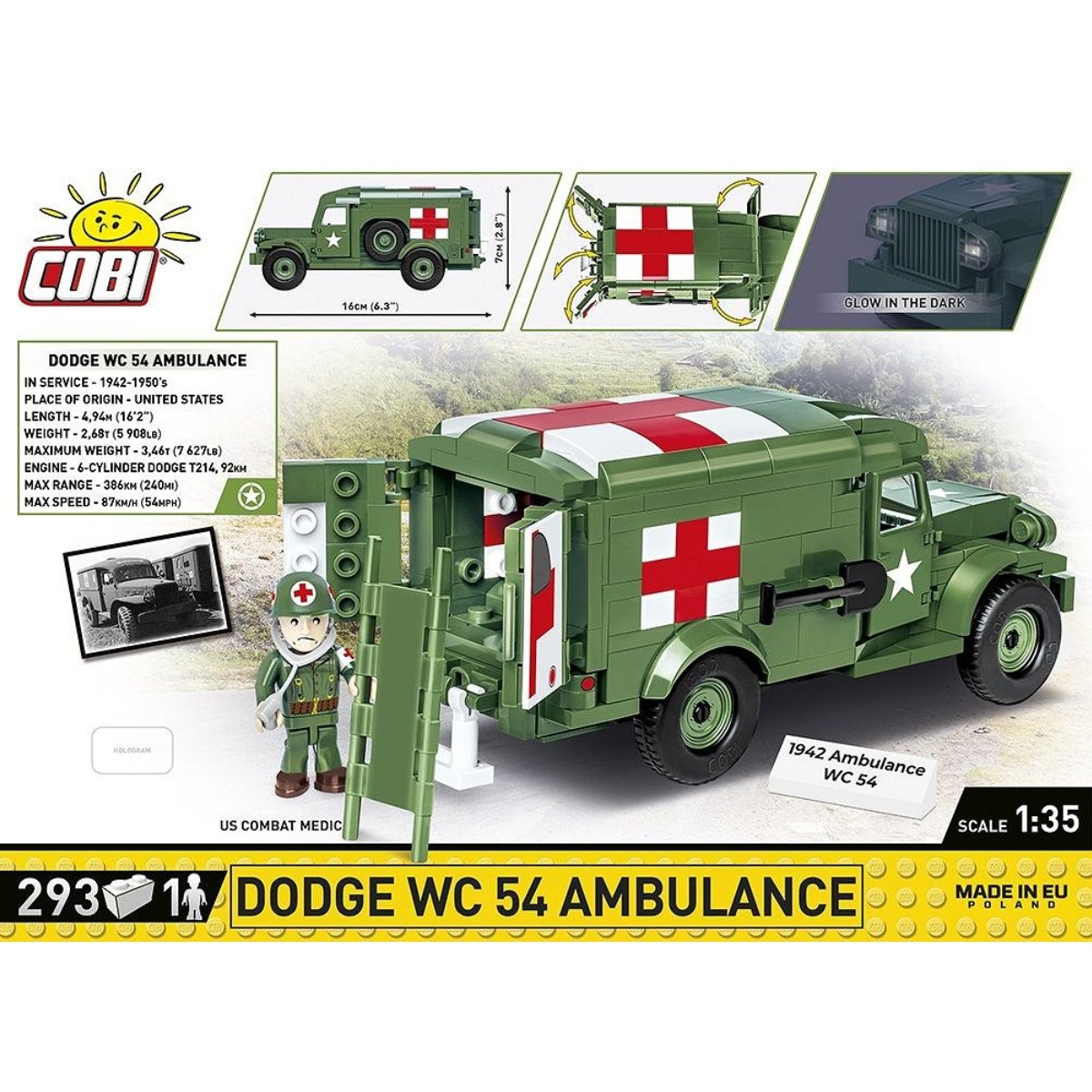 COBI 2257 Dodge WC - 54 Ambulance 1:35 Scale Brick Model 293pcs - Phillips Hobbies