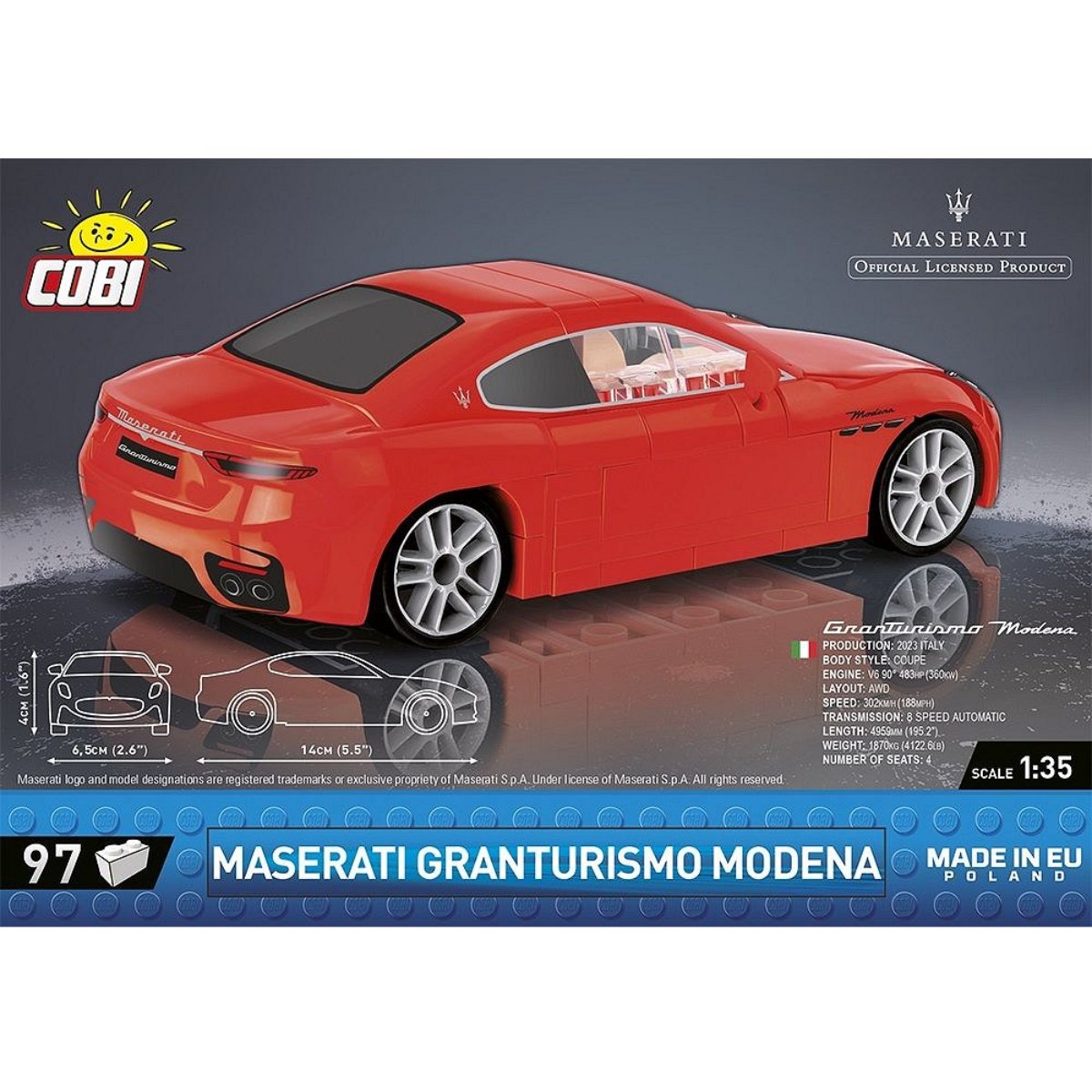 COBI 24505 Maserati Granturismo Modena 1:35 Scale Brick Model 97pcs - Phillips Hobbies