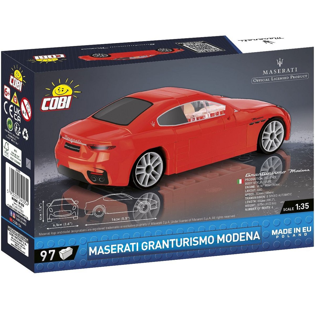 COBI 24505 Maserati Granturismo Modena 1:35 Scale Brick Model 97pcs - Phillips Hobbies