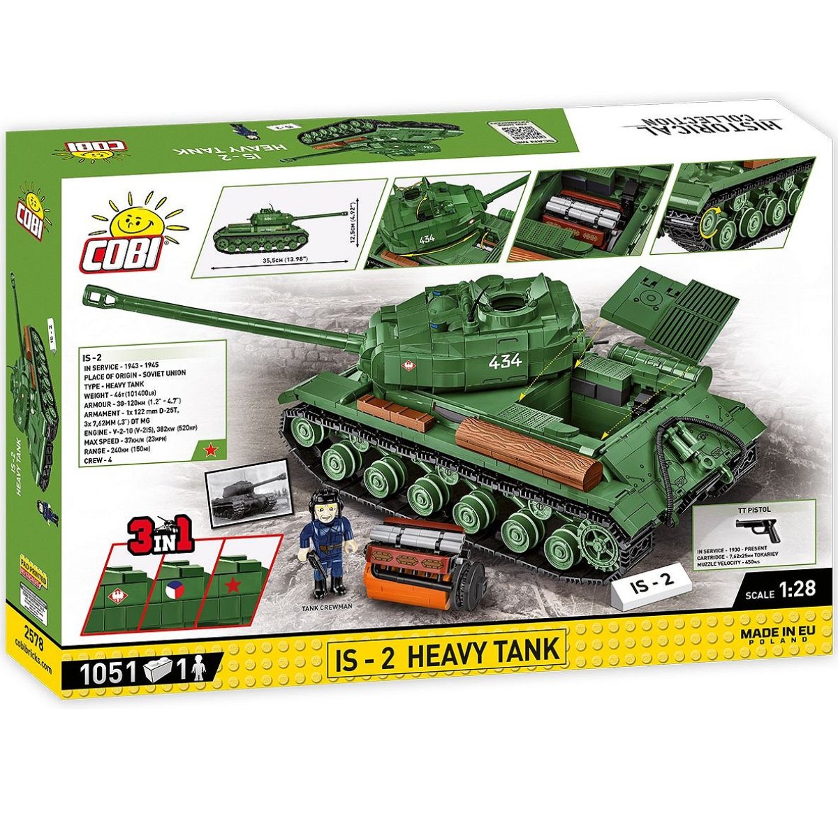 COBI 2578 WWII IS - 2 Heavy Tank 1:28 Scale Brick Model 1051pcs - Phillips Hobbies