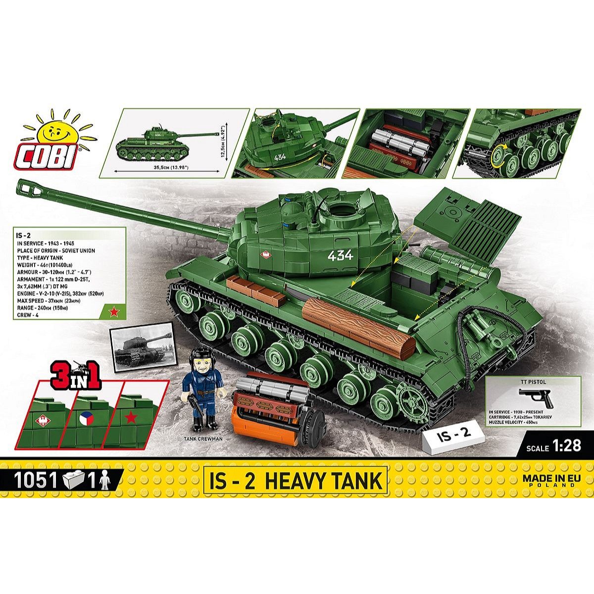 COBI 2578 WWII IS - 2 Heavy Tank 1:28 Scale Brick Model 1051pcs - Phillips Hobbies