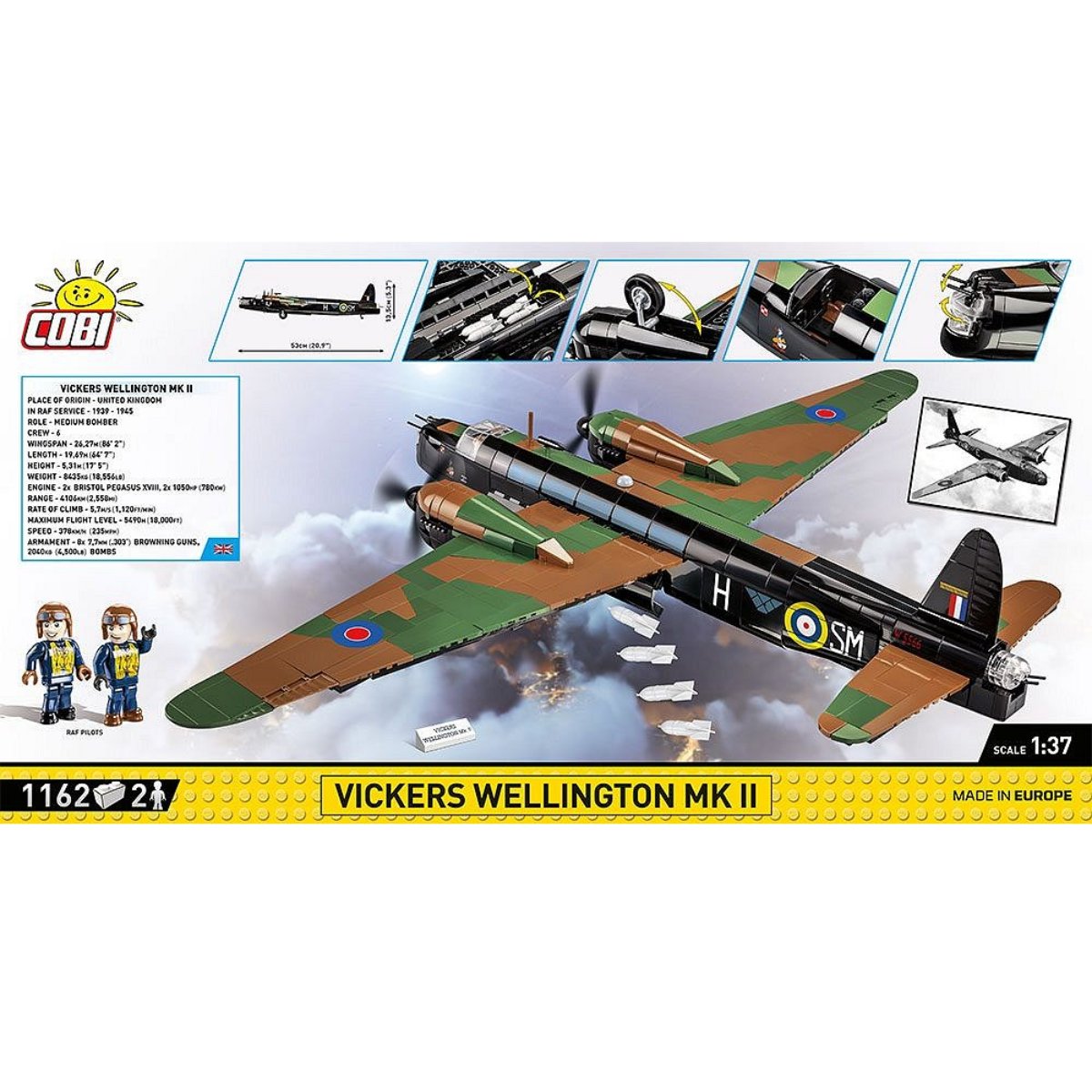 COBI 5723 Vickers Wellington Mk.II 1:37 Scale Brick Model 1162pcs - Phillips Hobbies