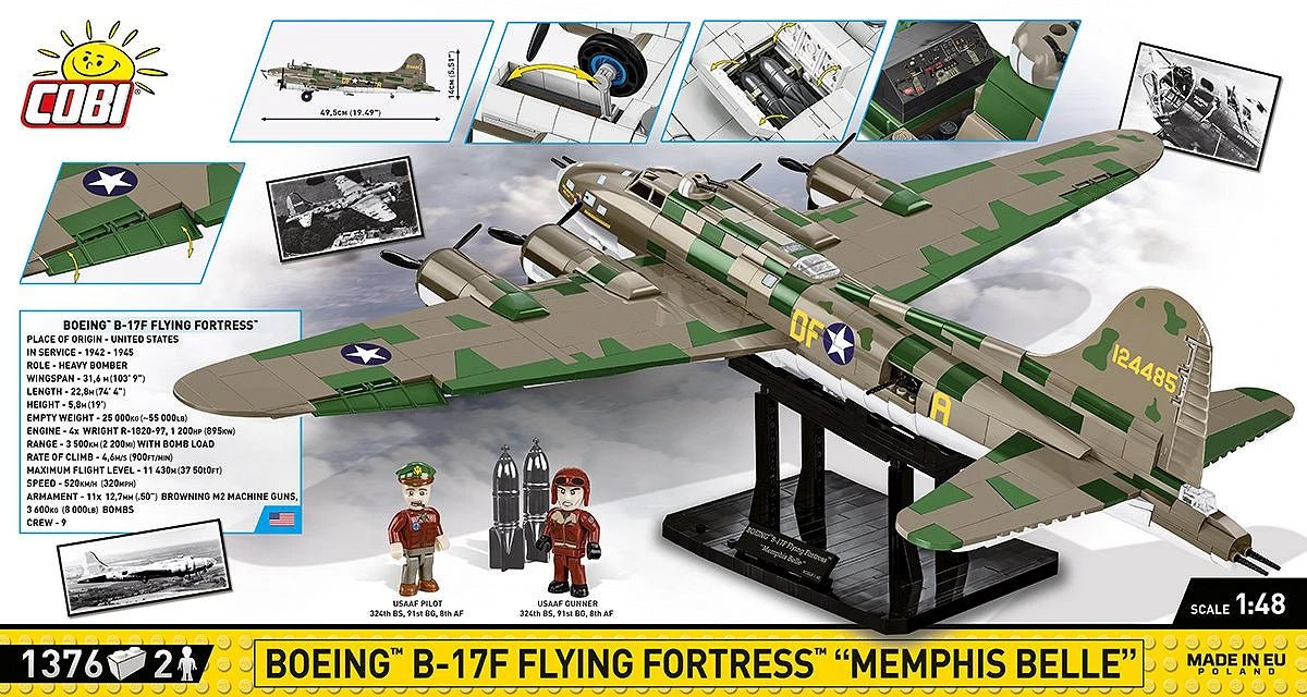 COBI 5749 Boeing B - 17F Flying Fortress "Memphis Belle" Executive Edition - 1:48 Scale Brick Model - Phillips Hobbies