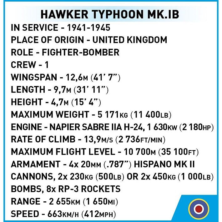Cobi Bricks 5864 Hawker Typhoon Mk.1B Brick Model Plane 190pcs - Phillips Hobbies