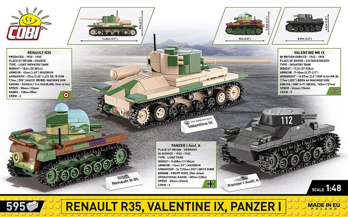 COBI Bricks Renault R35 - Valentine IX - Panzer I Tank Set - Phillips Hobbies