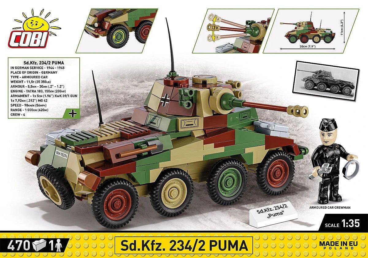 COBI German Sd.Kfz. 234/2 Puma - 1:35 Scale Brick Model - Phillips Hobbies