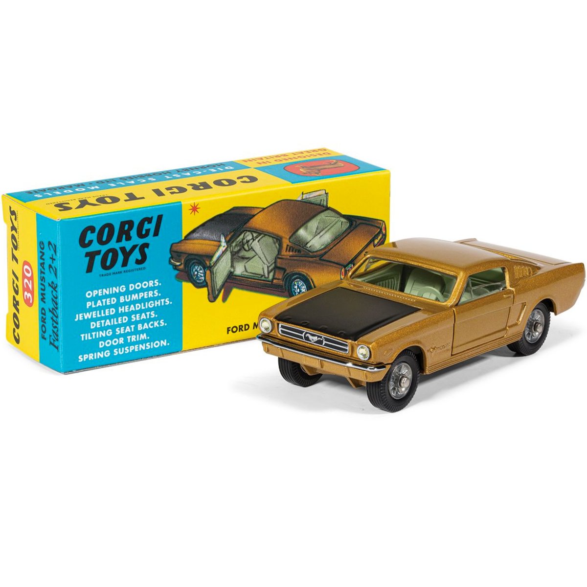Corgi RT32001 Ford Mustang Fastback 2+2 - Gold & Black - Phillips Hobbies
