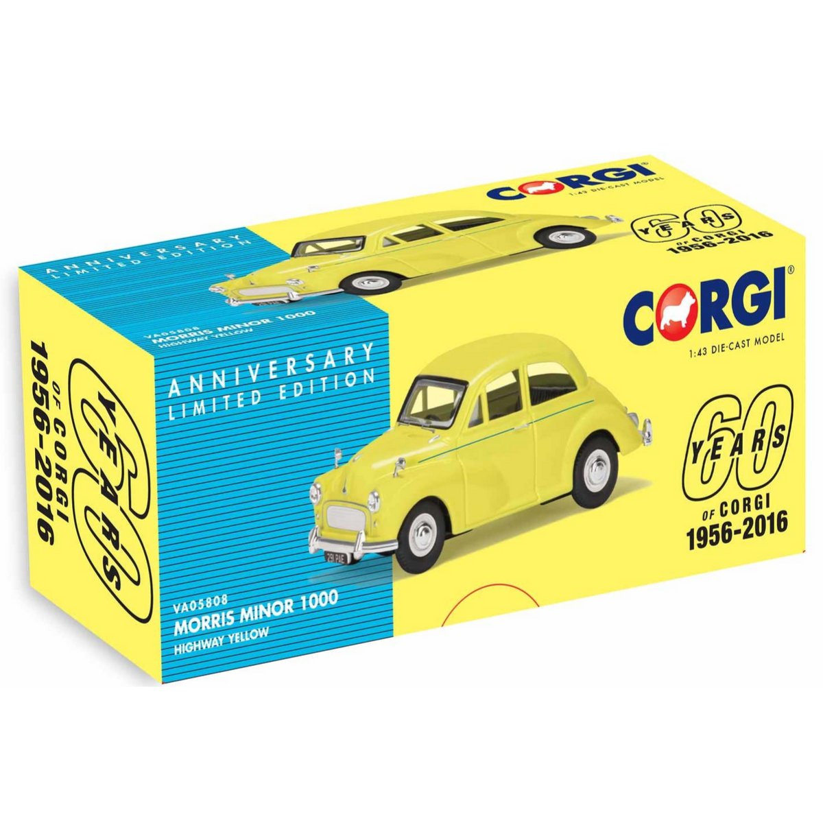 Corgi VA05808 Morris Minor 1000, Highway Yellow - 60th Anniversary Collection - Phillips Hobbies