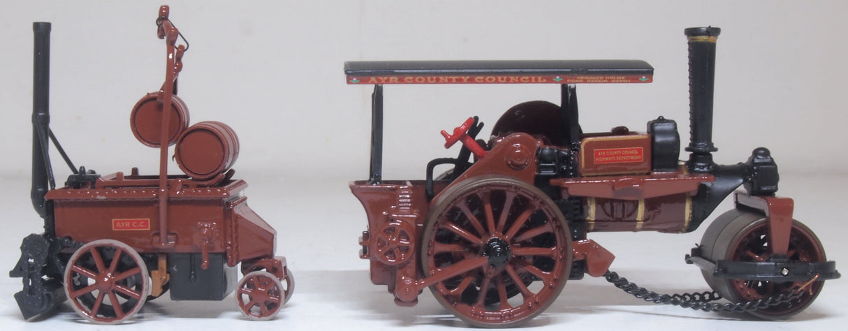 Oxford Diecast 76FSR007 Fowler Steam Roller & Coleman Flapper Covenanter/Ayr County Council - 1:76 Scale