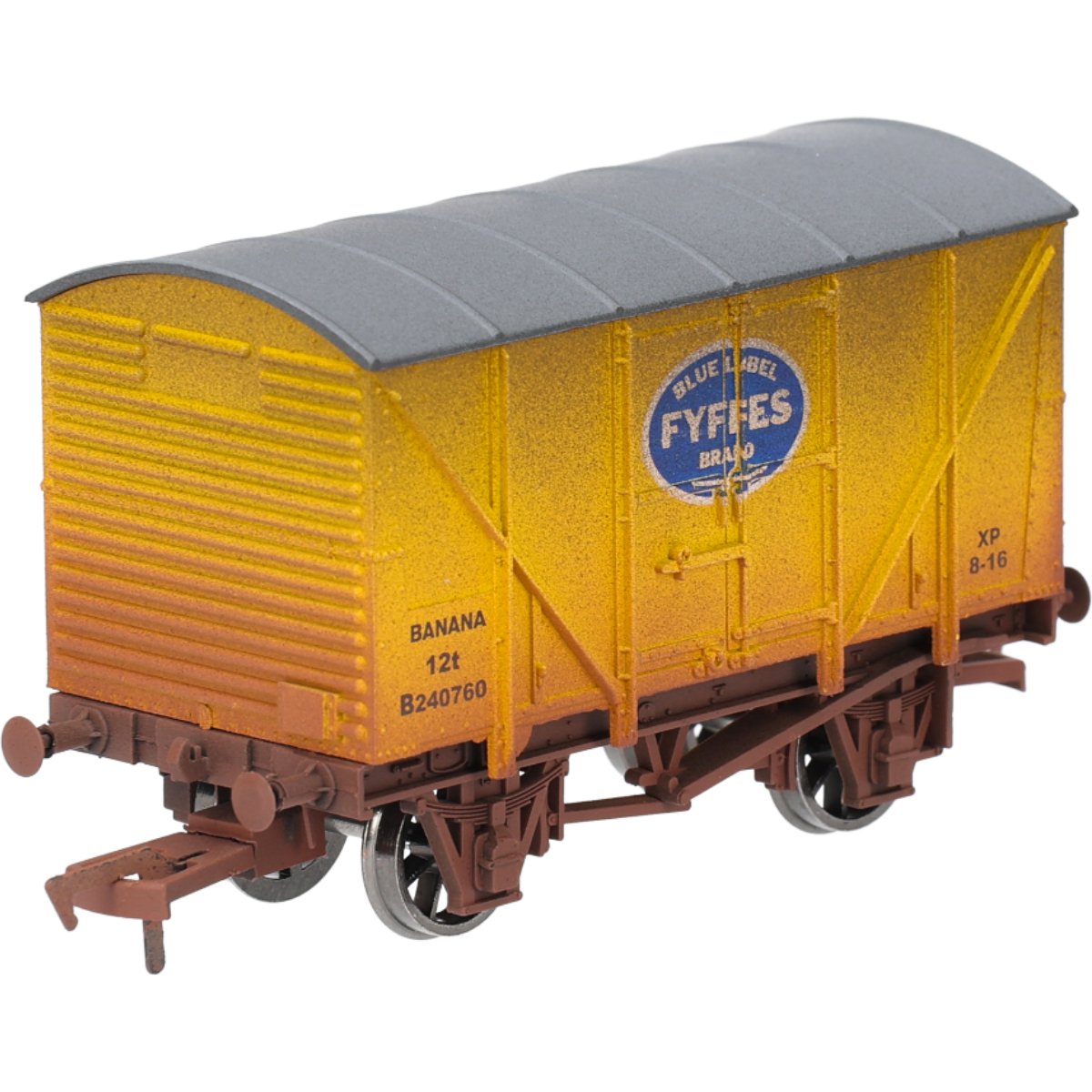 Dapol 4F-016-120 12 Ton Banana Van Fyffes Yellow B240760 Weathered - OO Gauge