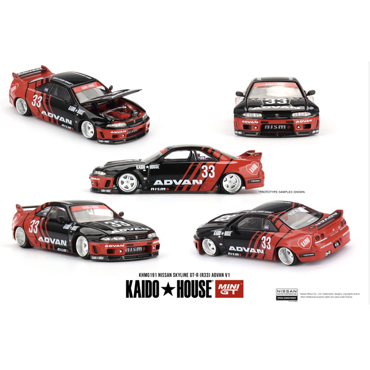Mini GT Nissan Skyline GT-R (R33) Kaido Works Advan Nissan Skyline GT-R (R33) Kaido Works Advan - 1:64 Scale
