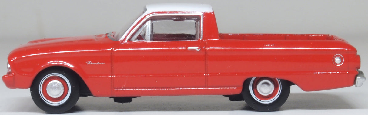 Oxford Diecast 87FA60001 1960 Ford Falcon Ranchero Monte Carlo Red/Corinthian White - 1:87 Scale