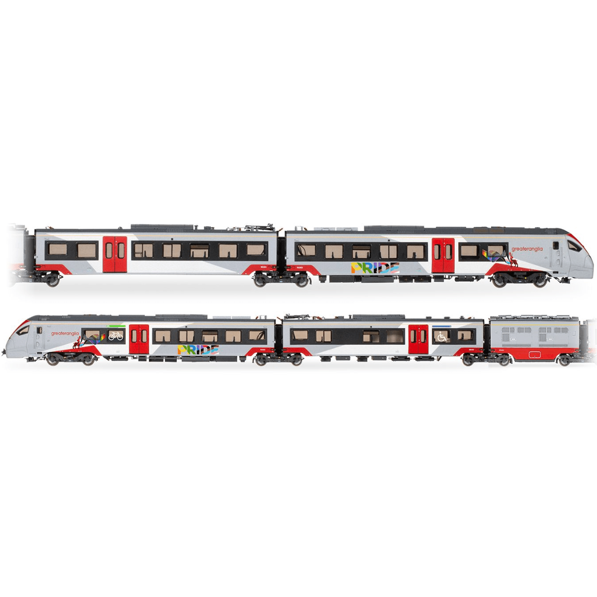 Hornby R30446 Greater Anglia Class 755/4 'FLIRT' - 4 Car Train Pack (Pride Livery) - OO Gauge - Phillips Hobbies