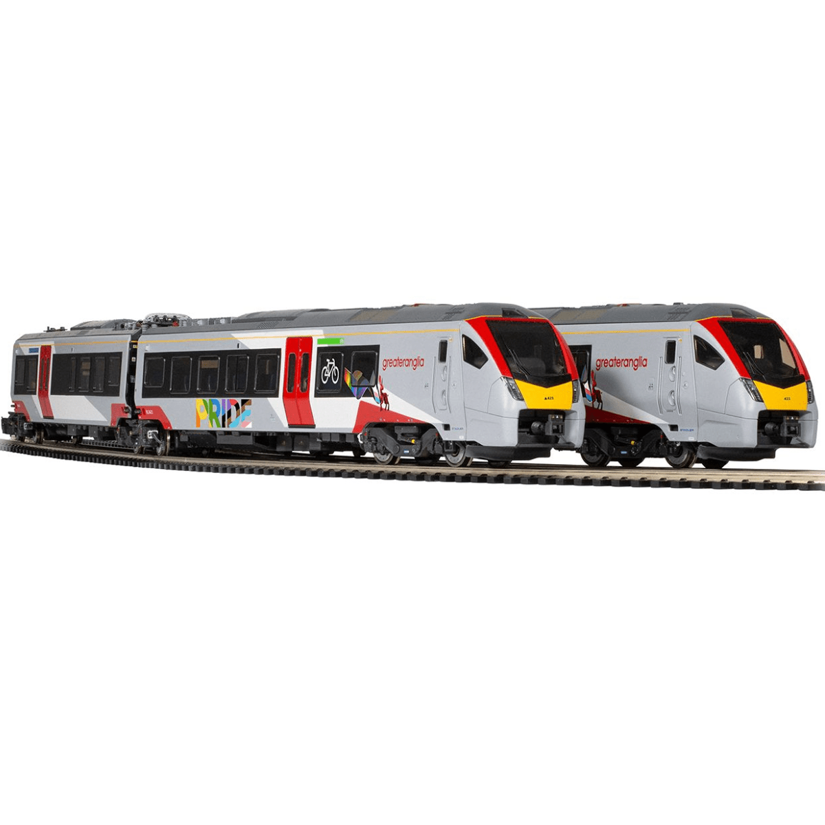 Hornby R30446 Greater Anglia Class 755/4 'FLIRT' - 4 Car Train Pack (Pride Livery) - OO Gauge - Phillips Hobbies