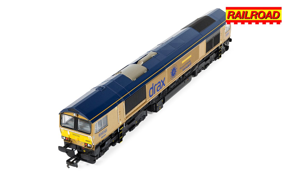 Hornby R30461 RailRoad GB Railfreight Class 66 66301 ‘Drax Power Station 50’ Gold Livery (Drax 50th Anniversary) - OO Gauge - Phillips Hobbies
