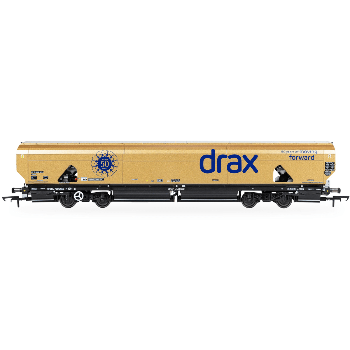Hornby R60322 Drax Biomass Wagon Gold Livery (Drax 50th Anniversary) - OO Gauge LIMITED STOCK - Phillips Hobbies
