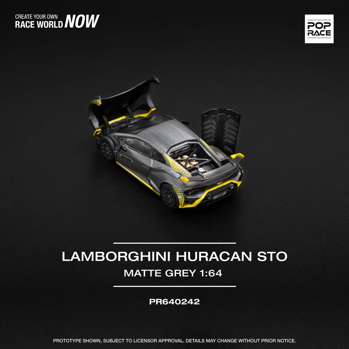 Pop Race Lamborghini Huracan STO Matte Grey - 1:64 Scale