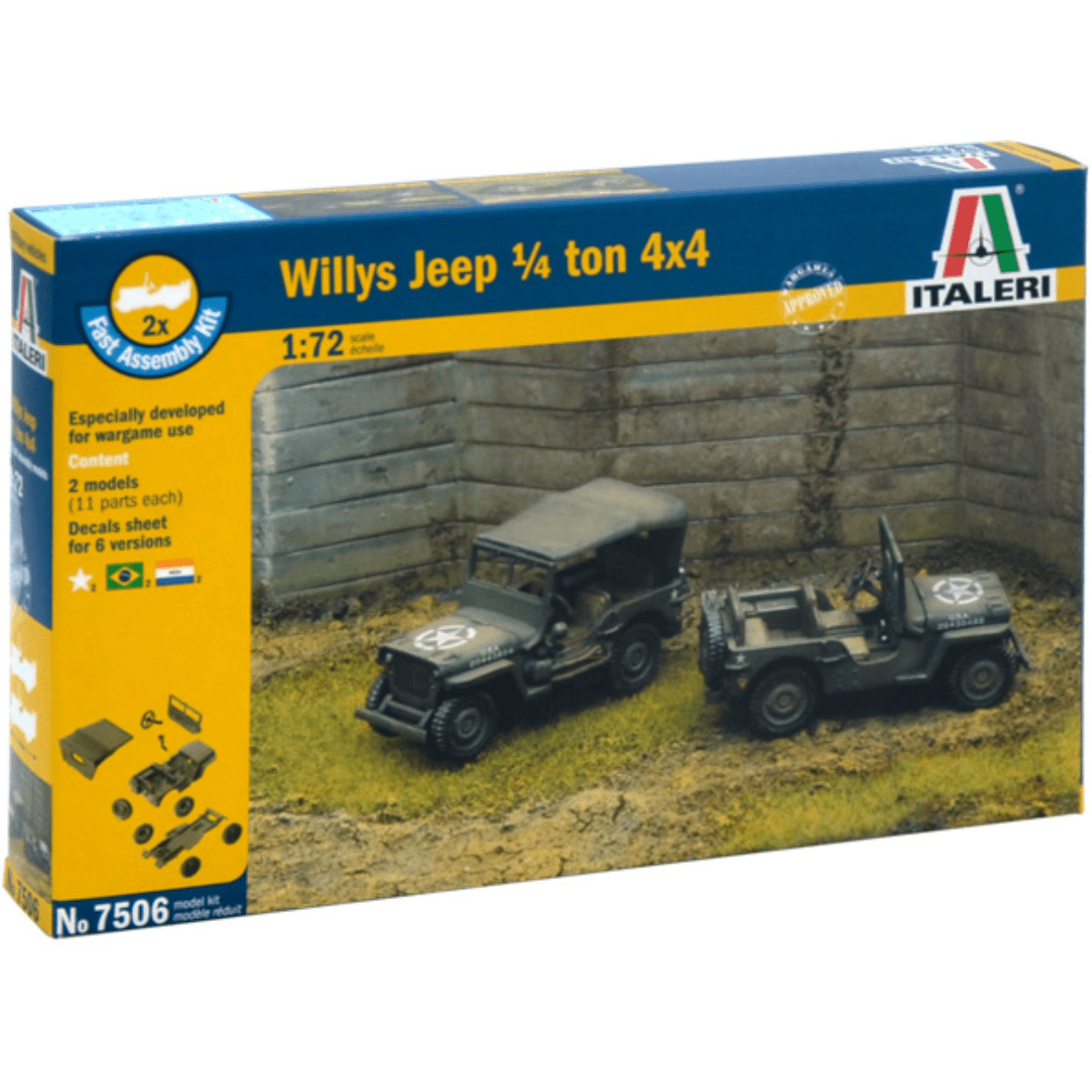 Italeri 7506 Willys Jeep 1/4 Ton 4x4 Fast Assembly Plastic Kit - 1:72 Scale - Phillips Hobbies