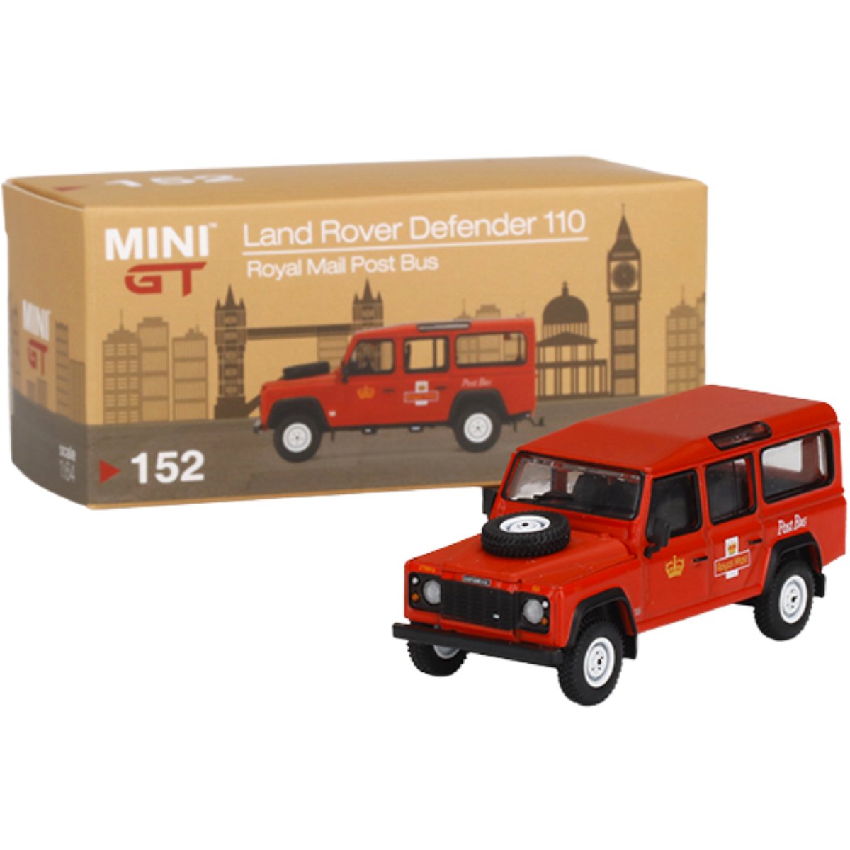 Mini GT Land Rover Defender 110 UK Royal Mail Post Bus (1:64 Scale)