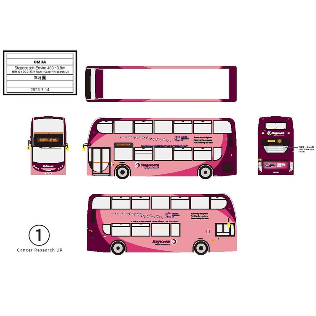 Omnidekka Models OM3A Stagecoach Enviro400 Cancer Research - Phillips Hobbies