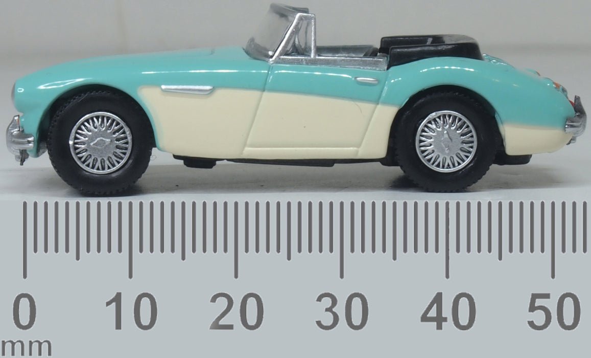 Oxford Diecast 76AH3007 Austin Healey 3000 Florida Green/Ivory White - 1:76 Scale - Phillips Hobbies