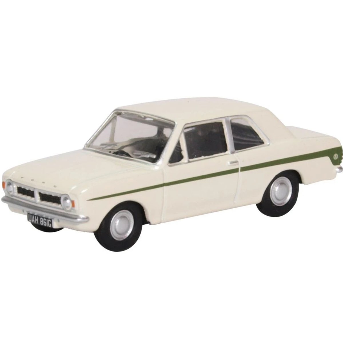 Oxford Diecast 76COR2008 Ford Cortina MK2 Ermine White Sherwood Green - Phillips Hobbies