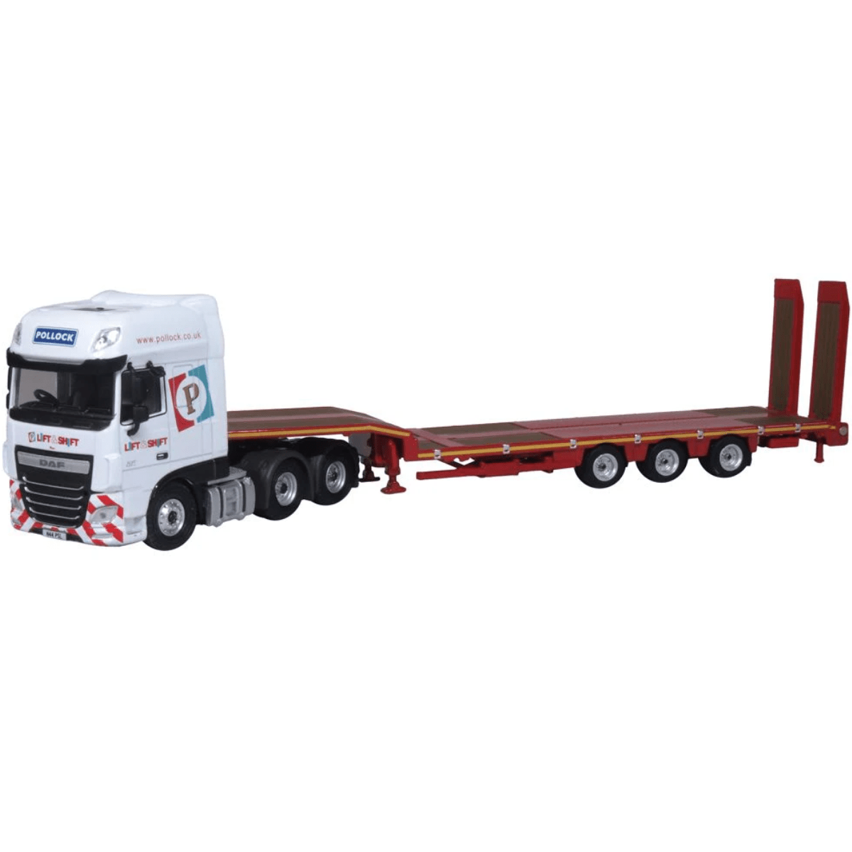 Oxford Diecast 76DXF007 Pollock Lift & Shift DAF XF Euro 6 Semi Low Loader - 1:76 Scale - Phillips Hobbies