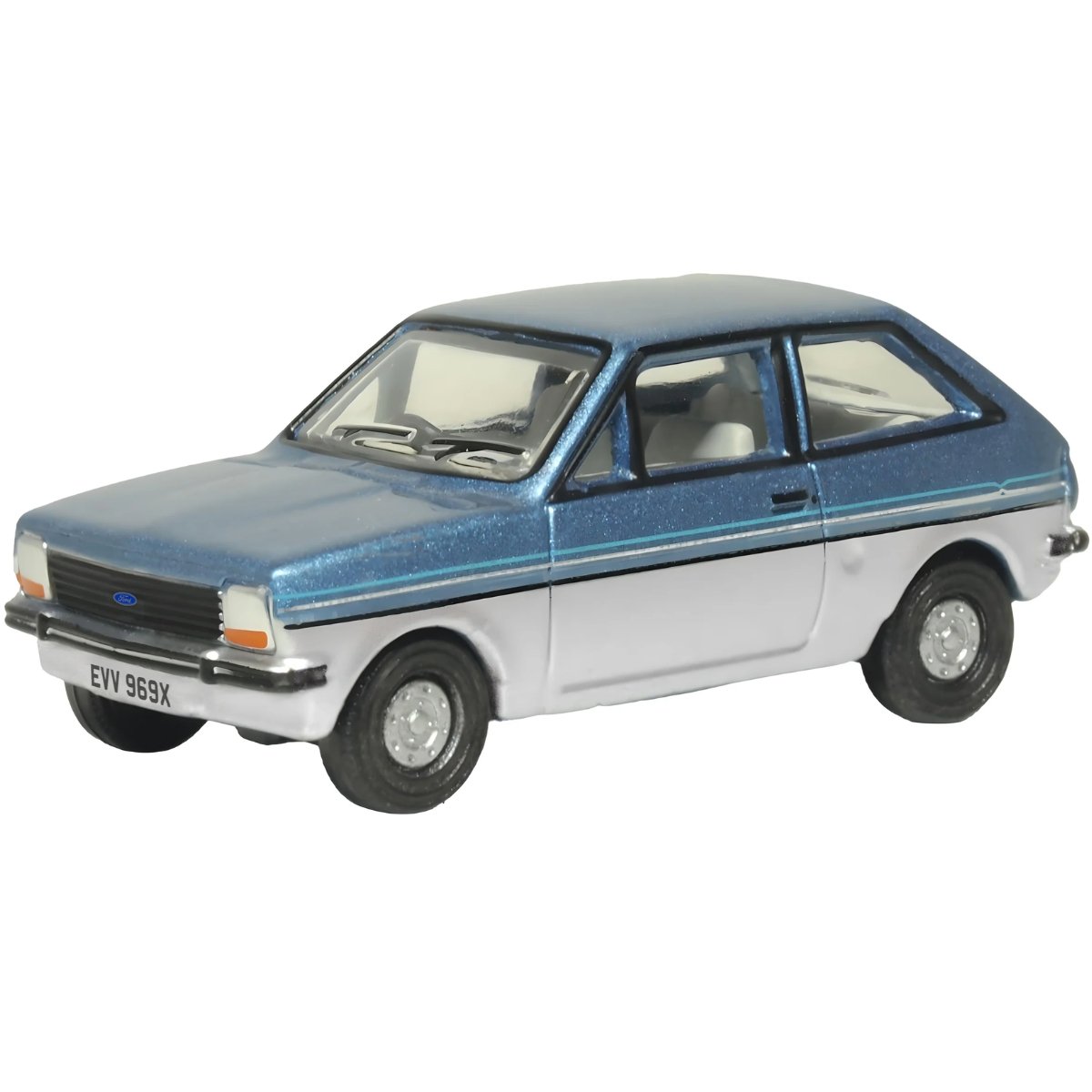 Oxford Diecast 76FF007 Ford Fiesta MK1 Titan Blue Strato Silver - Phillips Hobbies