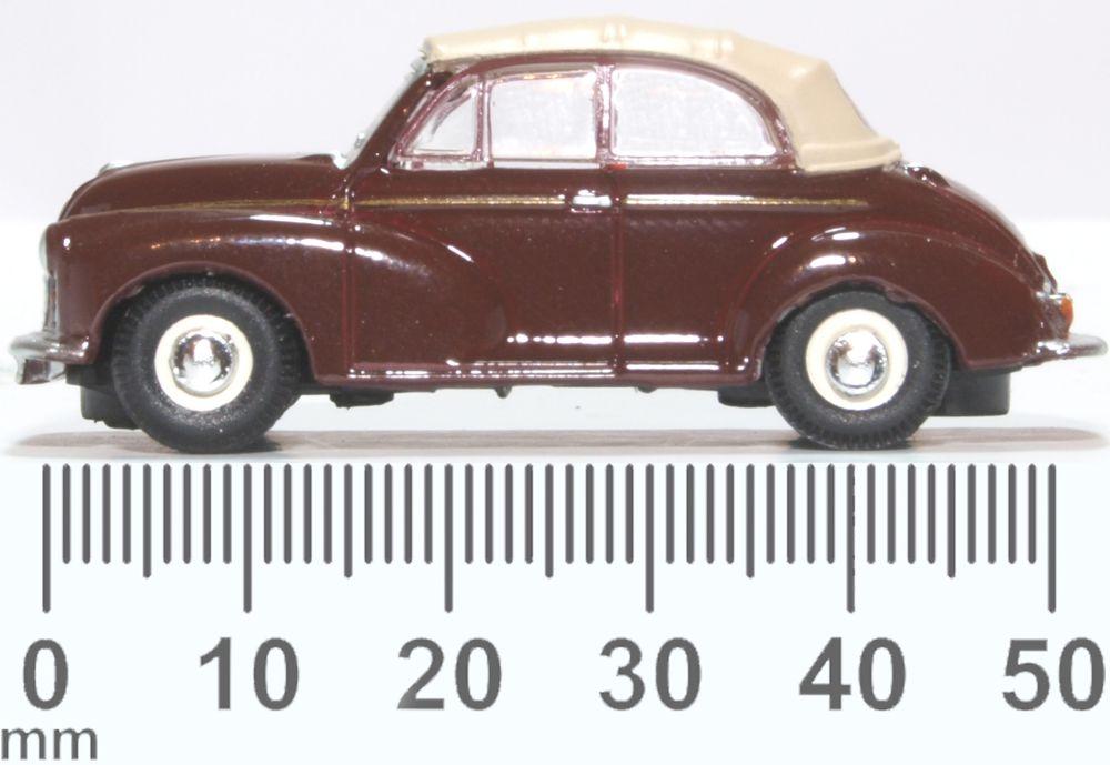 Oxford Diecast 76MMC006 Morris Minor Convertible Maroon Tan - Phillips Hobbies