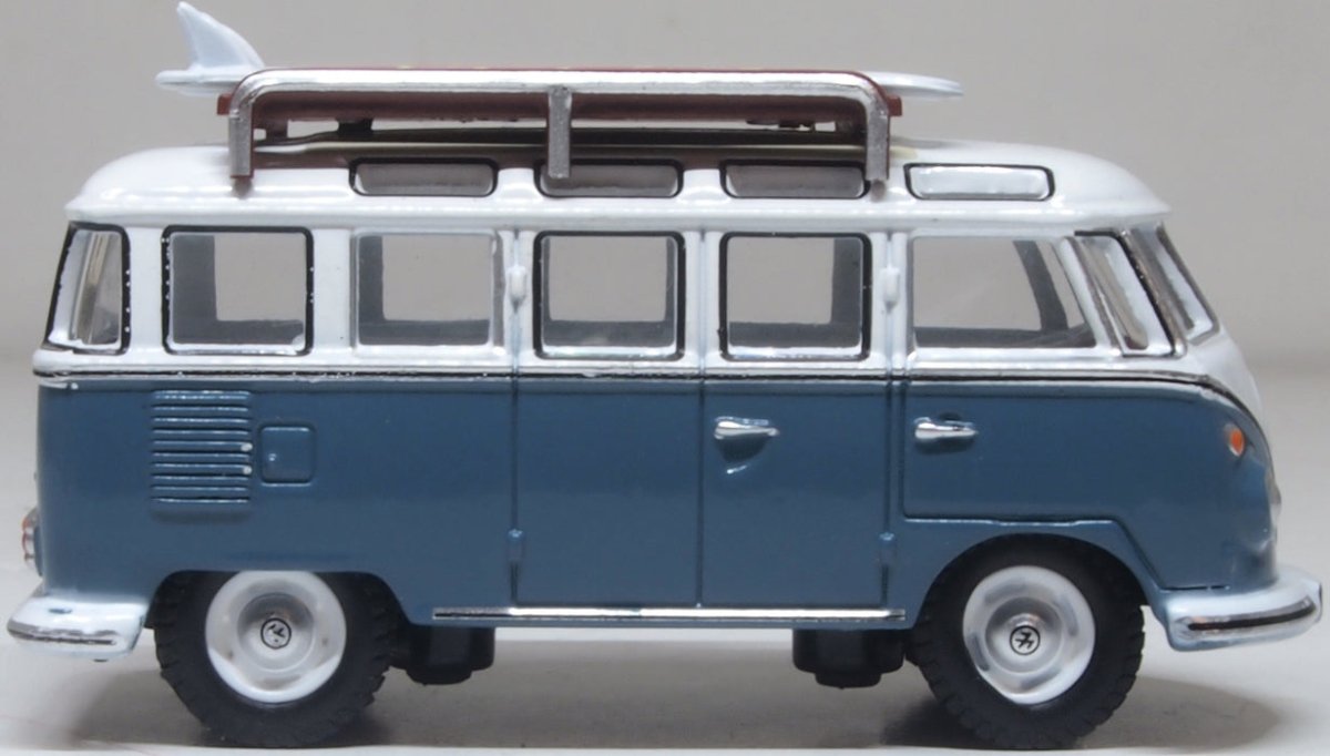 Oxford Diecast 76VWS016 VW T1 Samba Bus/surfboards Gulf Blue/White - 1:76 Scale - Phillips Hobbies